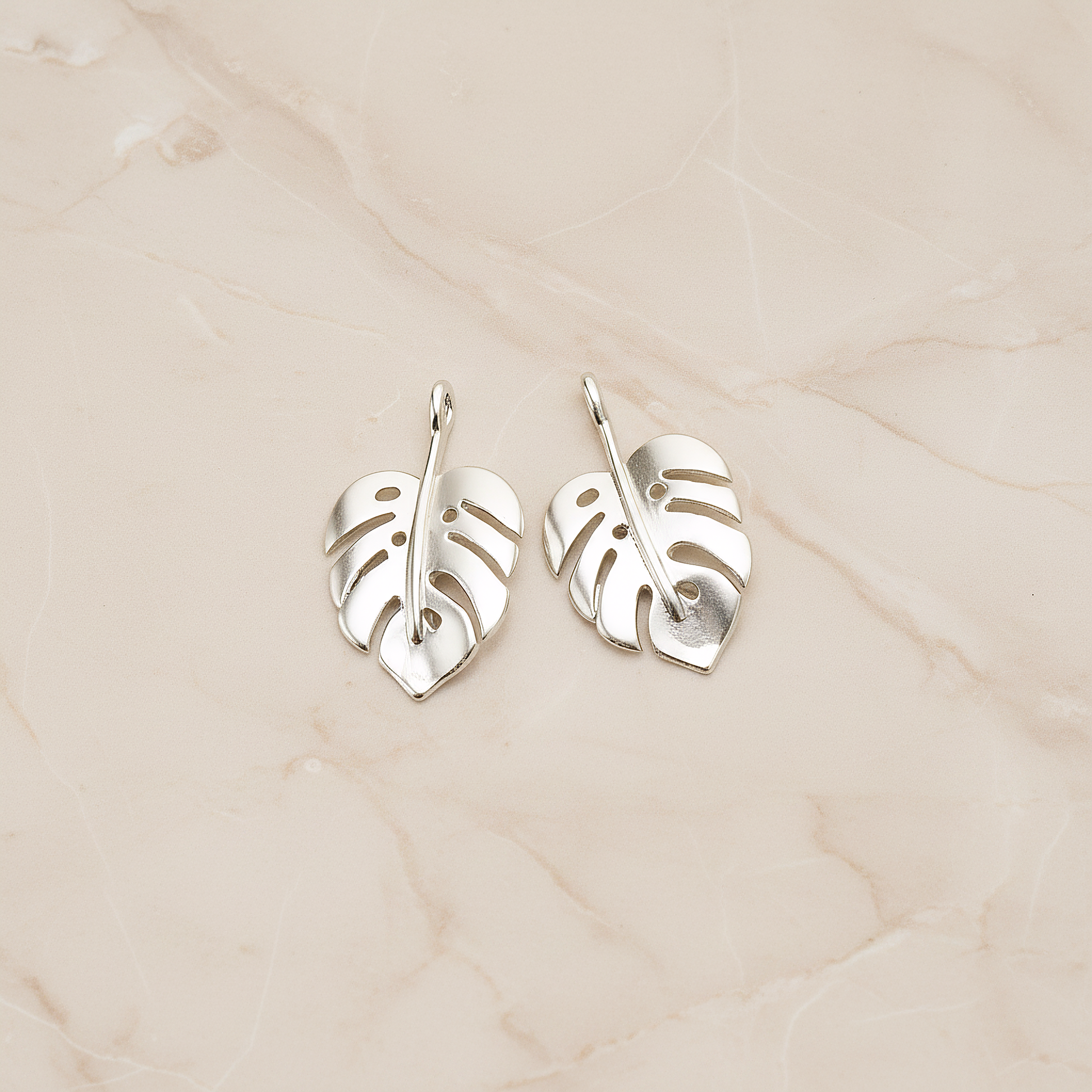 Monstera Leaf Pendant, 2 Pc on warm marble background (PD.1669)
