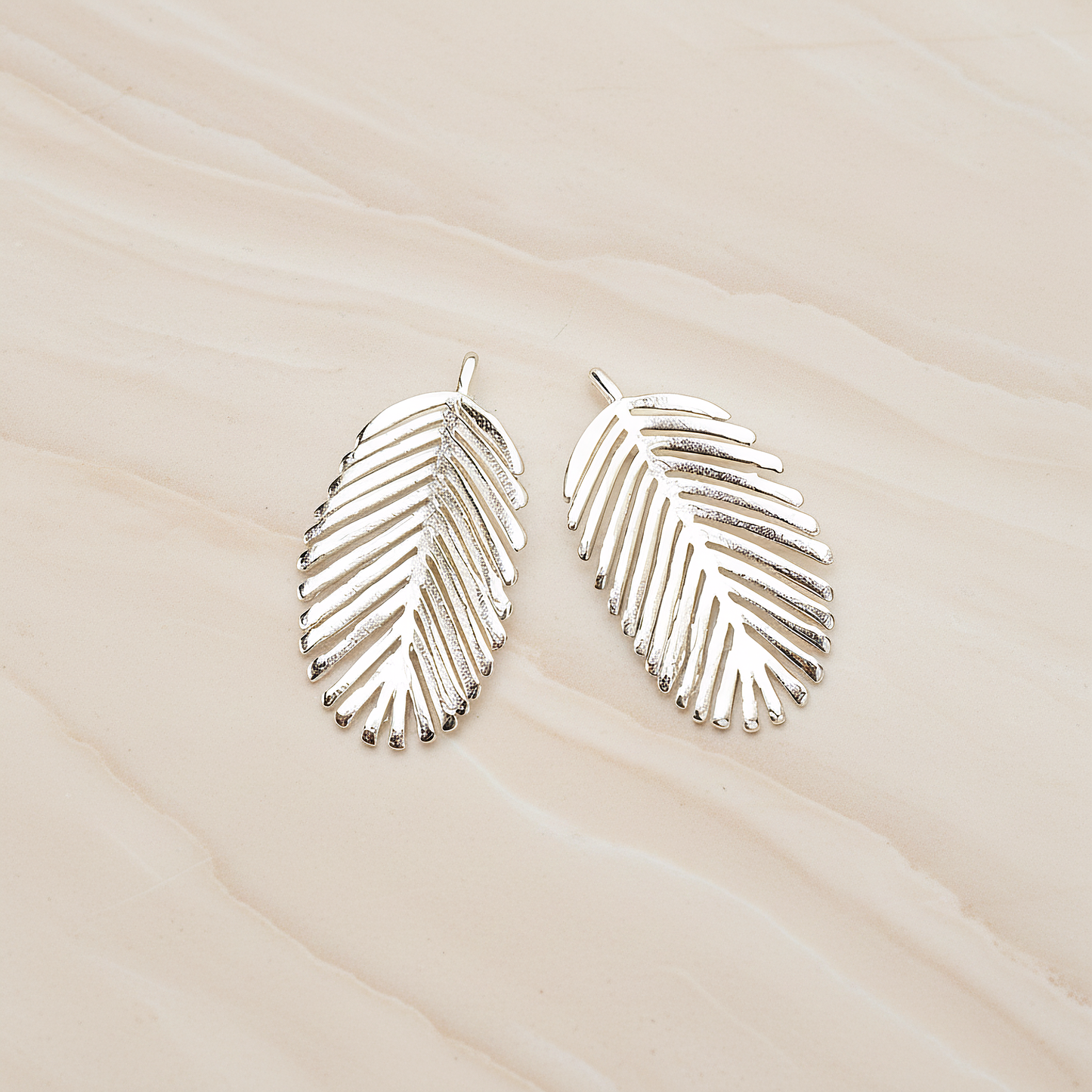 Mimosa Leaf Pendant, 2 Pc on warm marble background (PD.1670)
