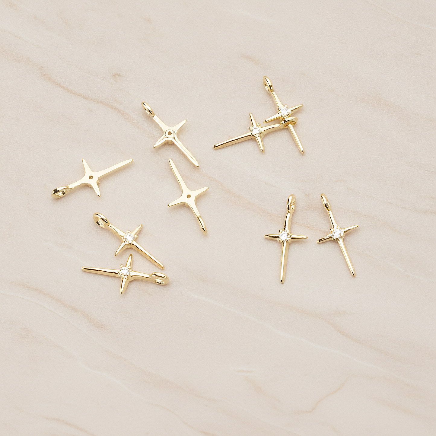 Simple Cross Cubic Setting Pendant, 2 Pc on warm marble background (PD.1676)