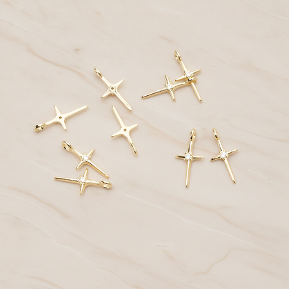 Simple Cross Cubic Setting Pendant, 2 Pc on warm marble background (PD.1676)