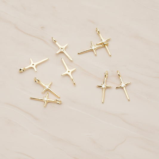 Simple Cross Cubic Setting Pendant, 2 Pc on warm marble background (PD.1676)