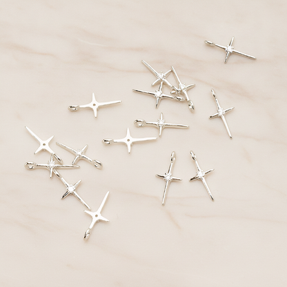 Simple Cross Cubic Setting Pendant, 2 Pc on warm marble background (PD.1676)