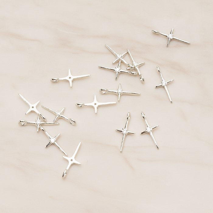 Simple Cross Cubic Setting Pendant, 2 Pc on warm marble background (PD.1676)