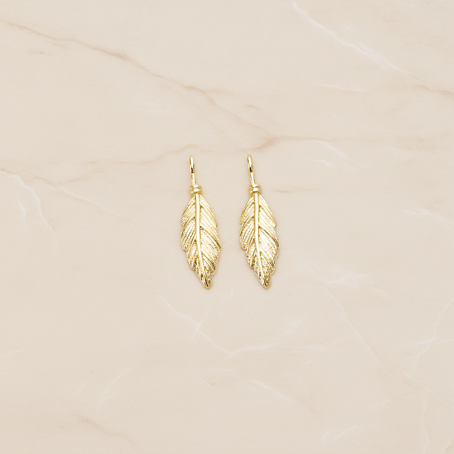 Feather Like Leaf Plated Pendant, 2 Pc on warm marble background (PD.1687)