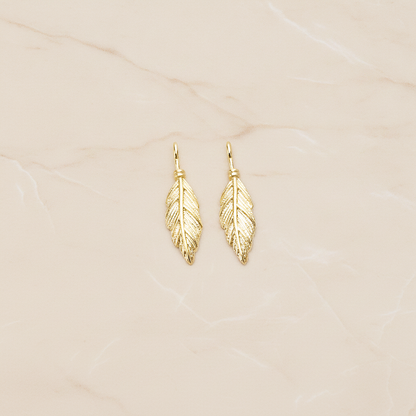 Feather Like Leaf Plated Pendant, 2 Pc on warm marble background (PD.1687)