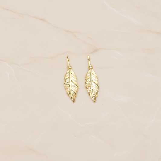 Feather Like Leaf Plated Pendant, 2 Pc on warm marble background (PD.1687)
