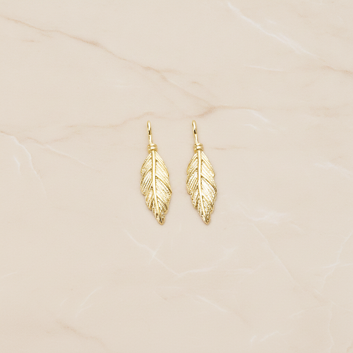 Feather Like Leaf Plated Pendant, 2 Pc on warm marble background (PD.1687)