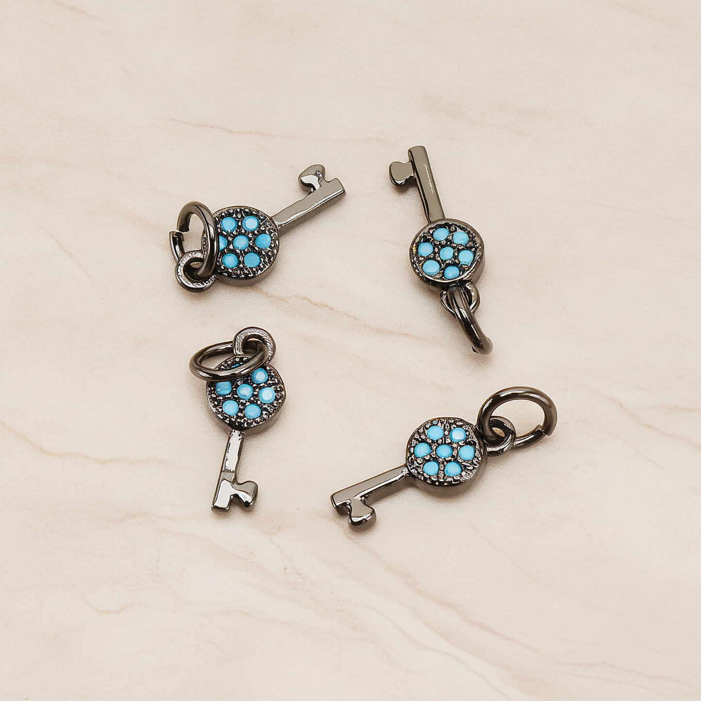 Mint Cubic Zirconia Setting Key Pendant, 1 Pc on warm marble background (PD.1699)