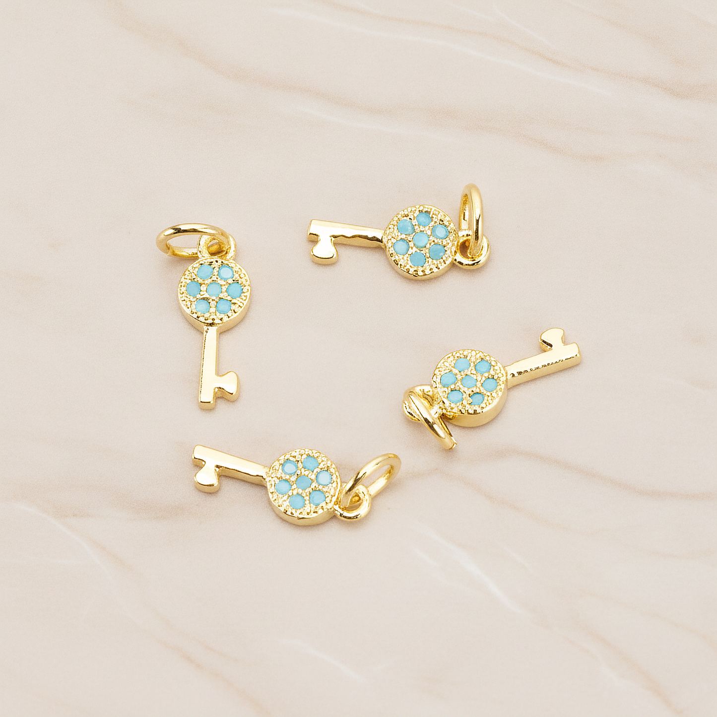 Mint Cubic Zirconia Setting Key Pendant, 1 Pc on warm marble background (PD.1699)