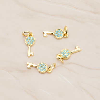 Mint Cubic Zirconia Setting Key Pendant, 1 Pc on warm marble background (PD.1699)