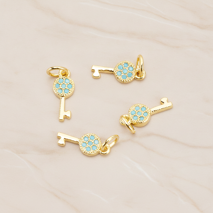 Mint Cubic Zirconia Setting Key Pendant, 1 Pc on warm marble background (PD.1699)