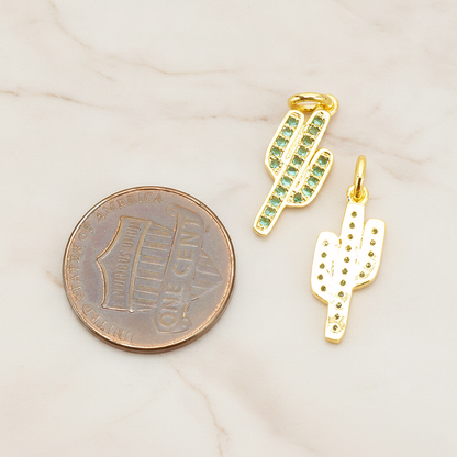 Green Cubic Zirconia Setting Cactus Pendant, 1 Pc on warm marble background (PD.1700)