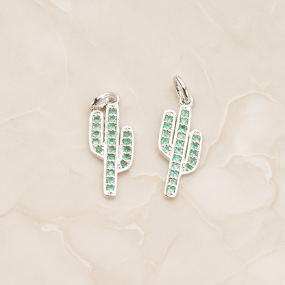 Green Cubic Zirconia Setting Cactus Pendant, 1 Pc on warm marble background (PD.1700)