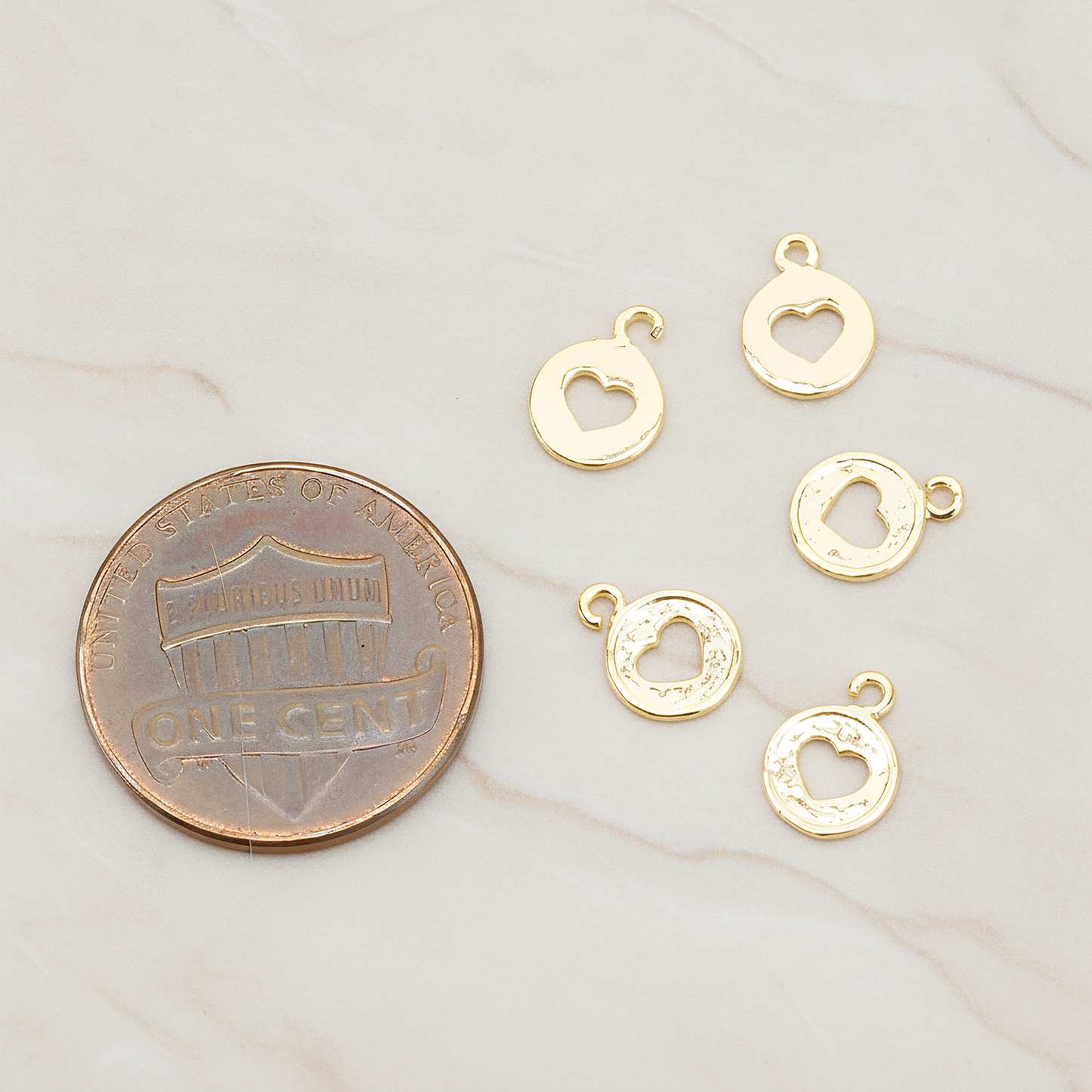 Heart Hole Pendant, 2 Pc on warm marble background (PD.1701-01)