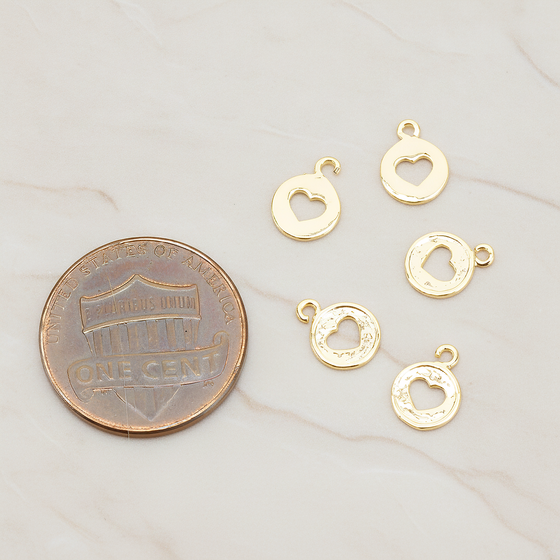 Heart Hole Pendant, 2 Pc on warm marble background (PD.1701-01)