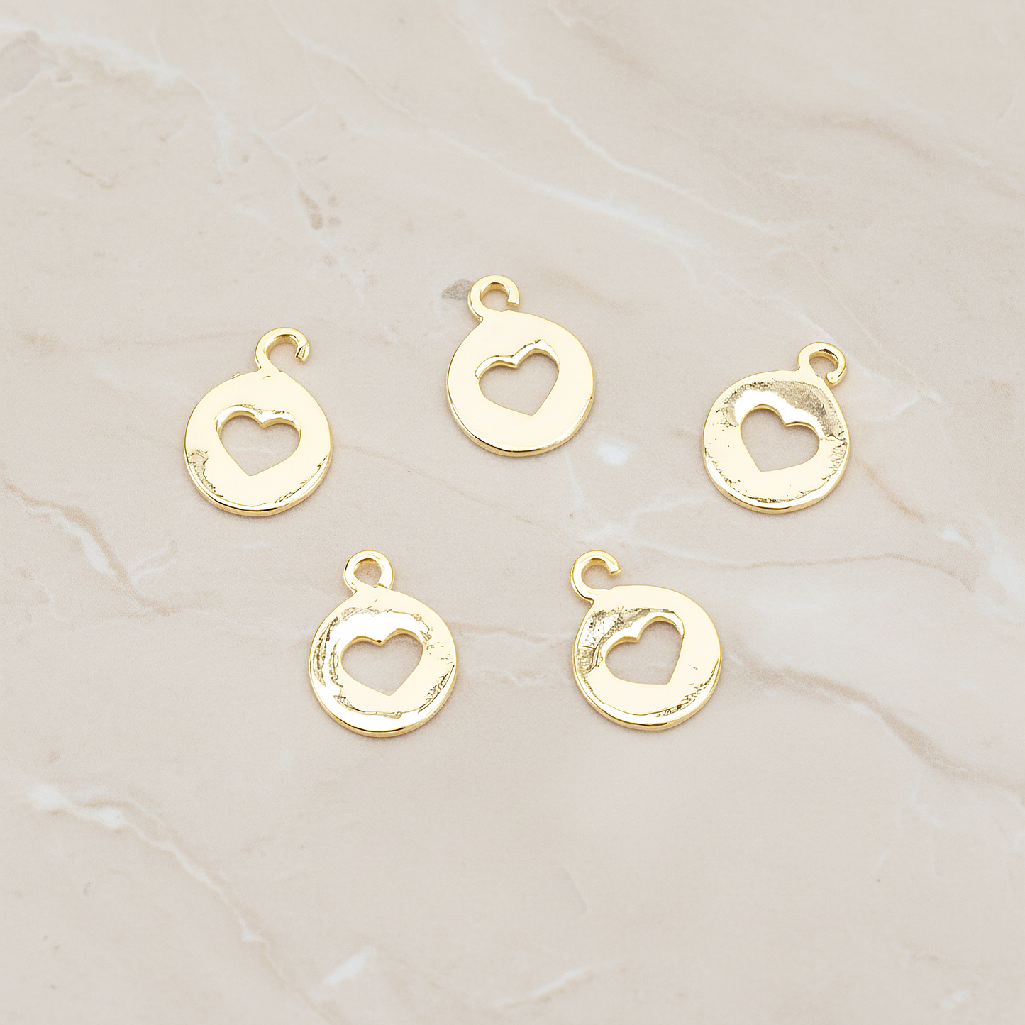 Heart Hole Pendant, 2 Pc on warm marble background (PD.1701-01)