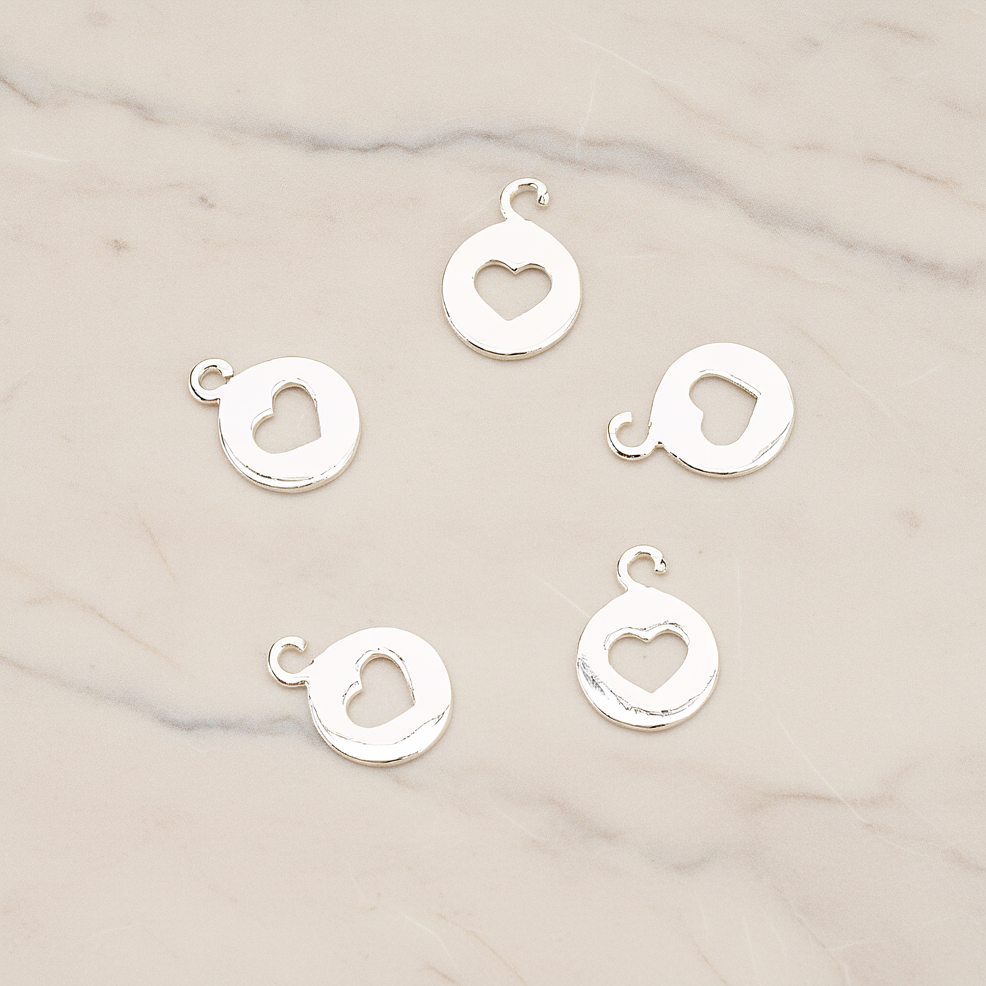 Heart Hole Pendant, 2 Pc on warm marble background (PD.1701-01)