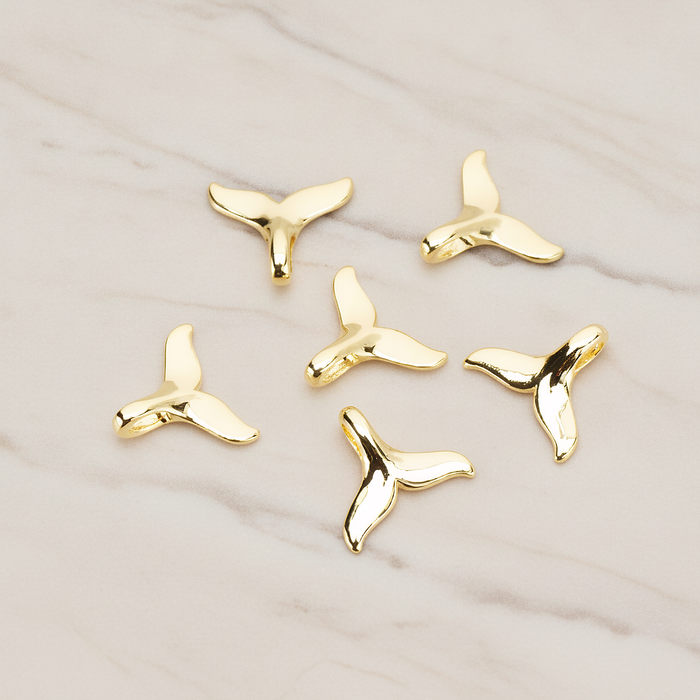 Whale Dolphin Tail Pendant, 2Pc on warm marble background (PD.1746)