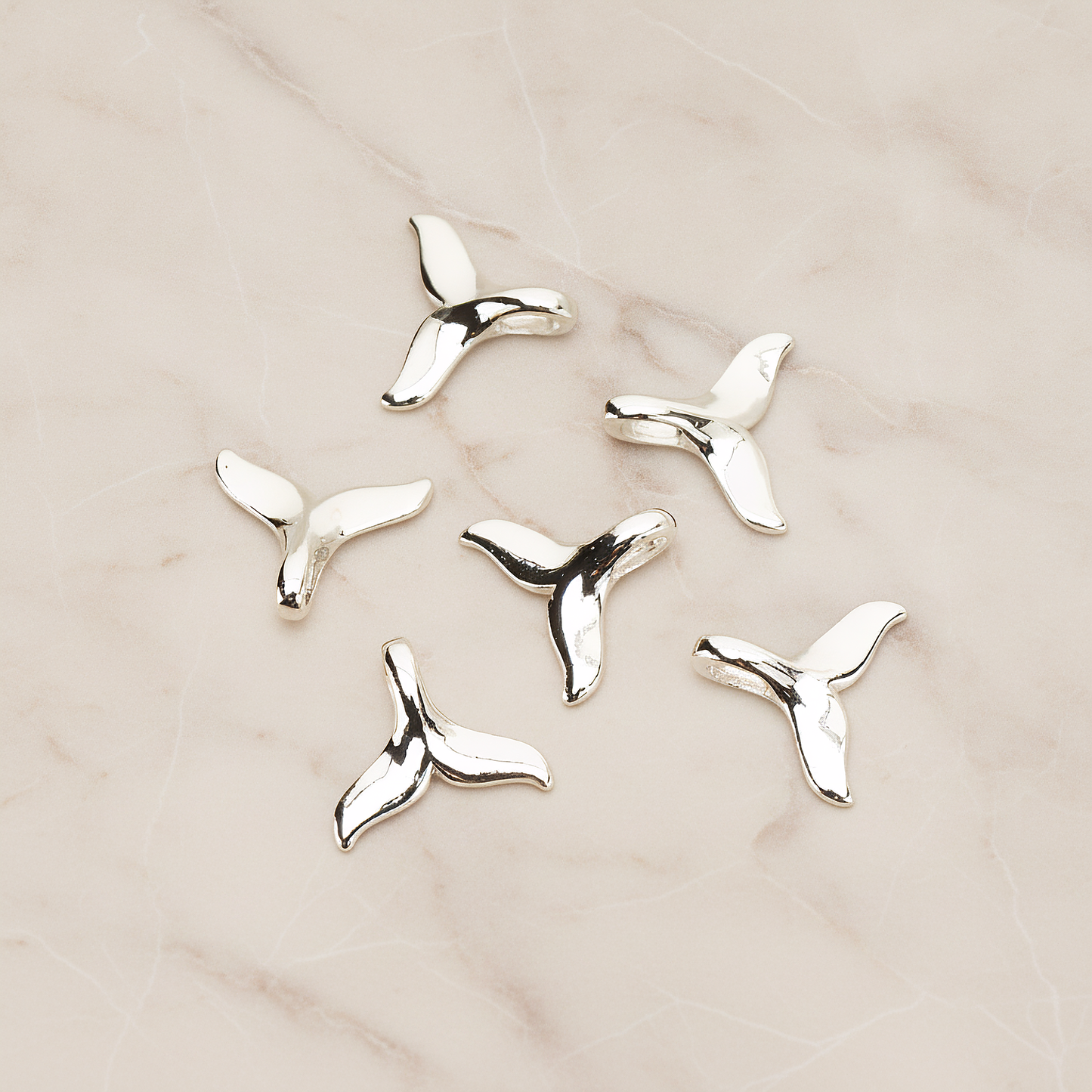 Whale Dolphin Tail Pendant, 2Pc on warm marble background (PD.1746)