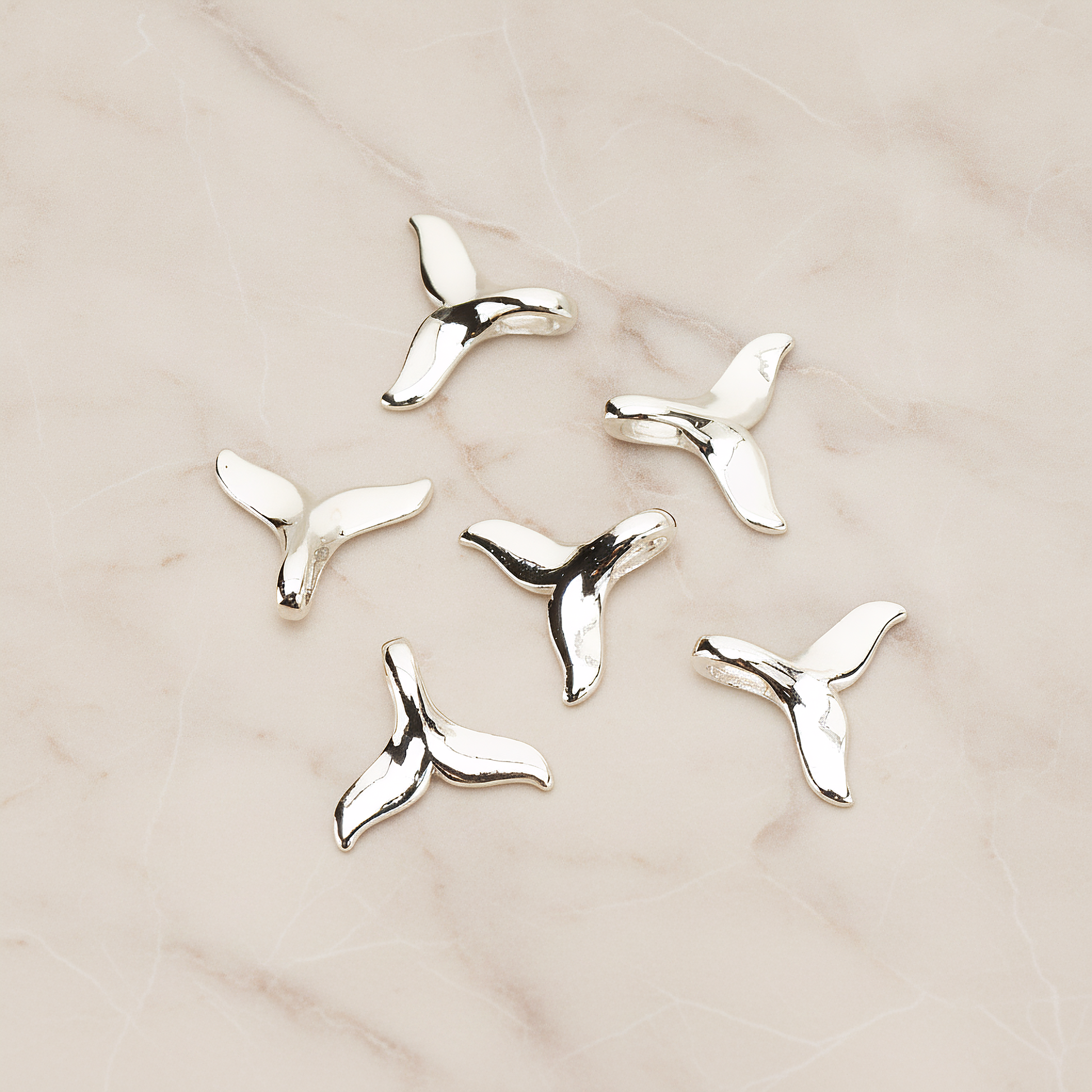 Whale Dolphin Tail Pendant, 2Pc on warm marble background (PD.1746)