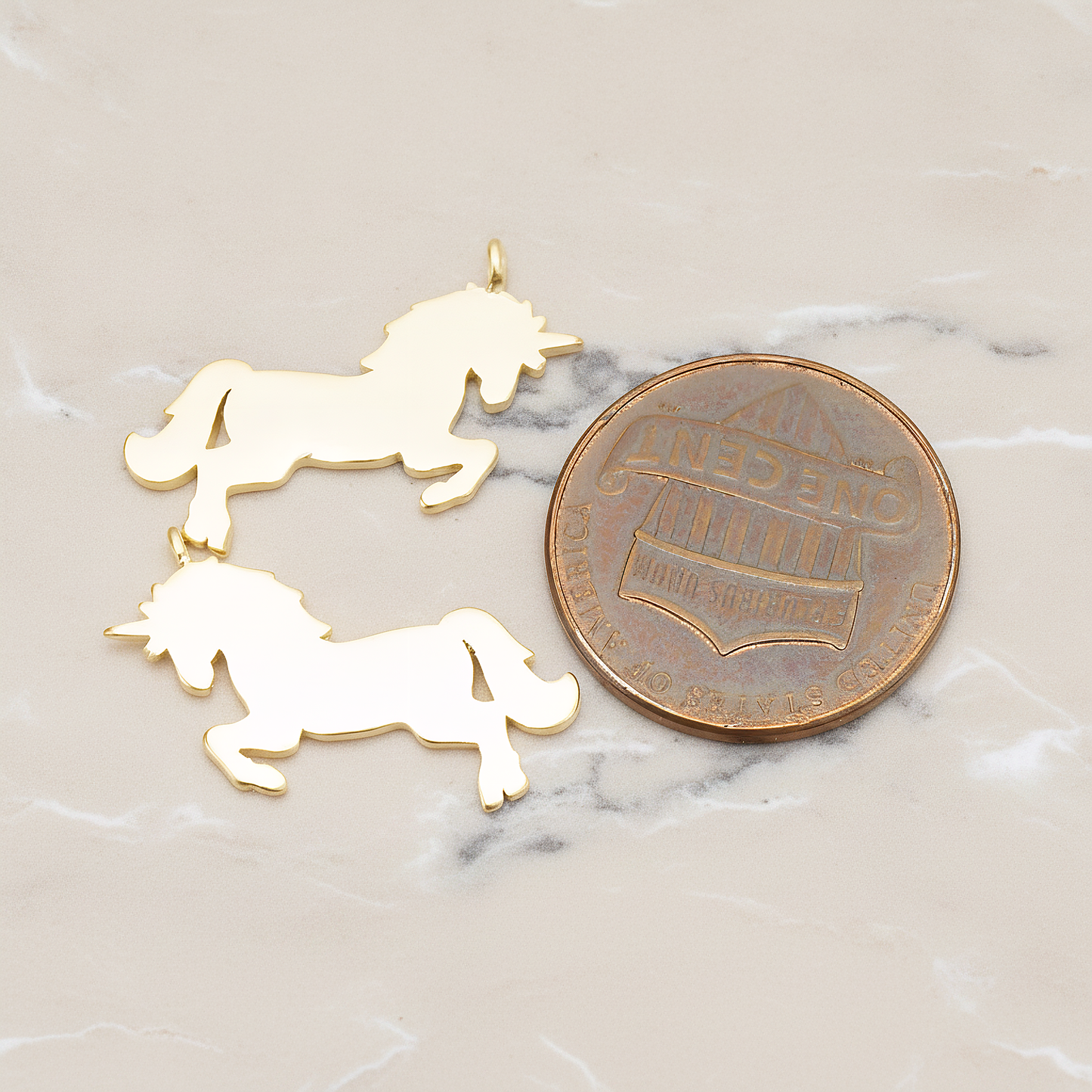 Unicorn Horse Silhouette Pendant, 2Pc on warm marble background (PD.1763)