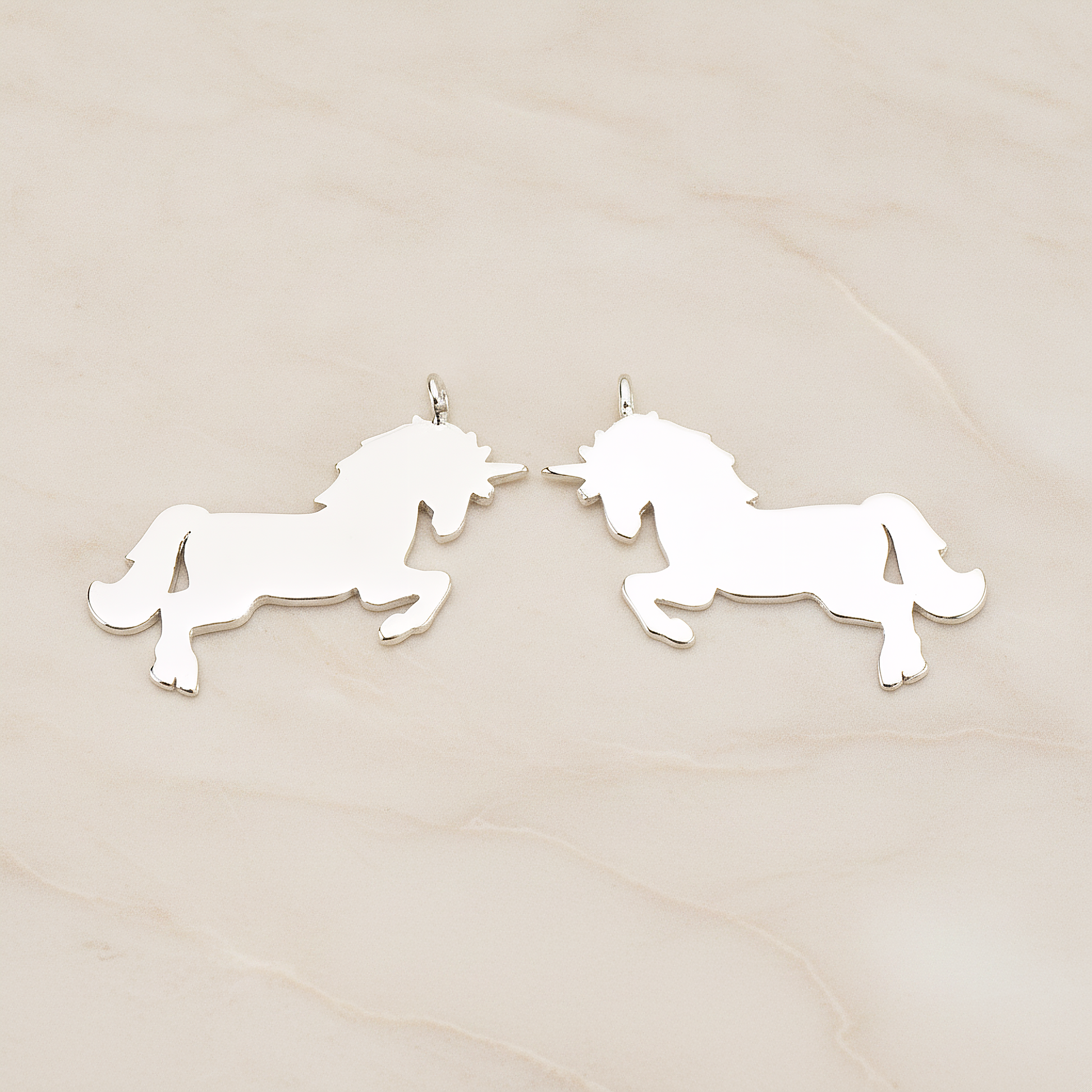 Unicorn Horse Silhouette Pendant, 2Pc on warm marble background (PD.1763)