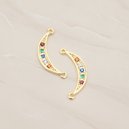 Chakra Colorful Cubic Crescent Moon Connector Pendant, 2Pc on warm marble background (PD.1765)