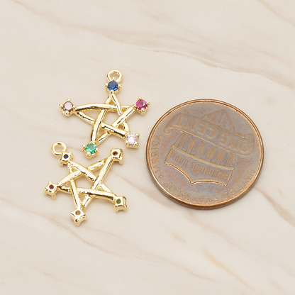 Chakra Colorful Cubic Unique Star Pendant, 2Pc on warm marble background (PD.1766)