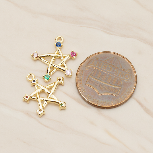 Chakra Colorful Cubic Unique Star Pendant, 2Pc on warm marble background (PD.1766)