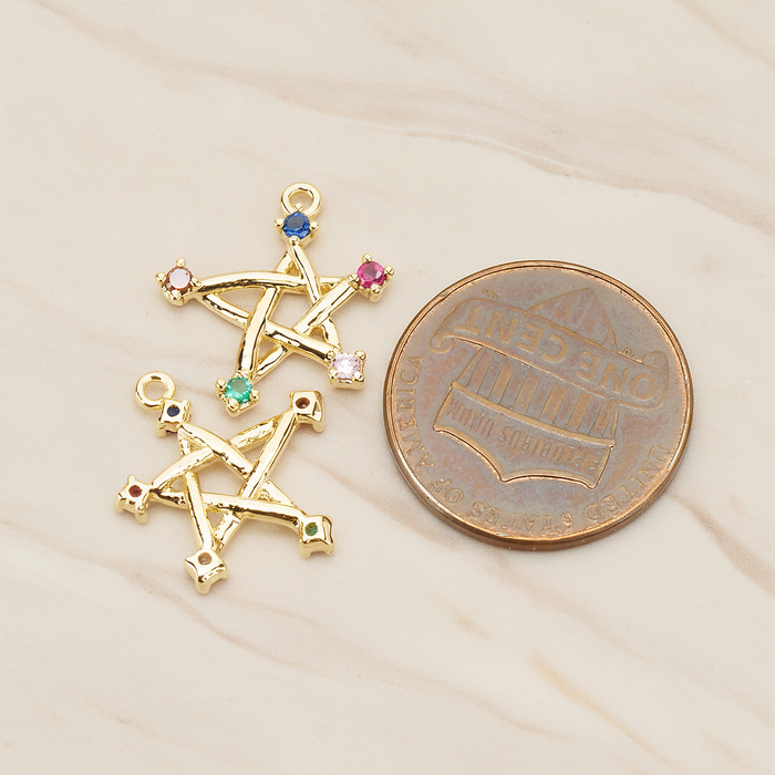 Chakra Colorful Cubic Unique Star Pendant, 2Pc on warm marble background (PD.1766)