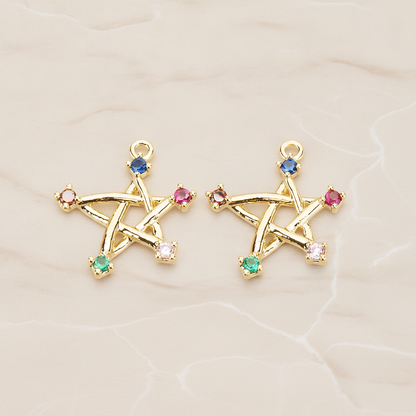 Chakra Colorful Cubic Unique Star Pendant, 2Pc on warm marble background (PD.1766)