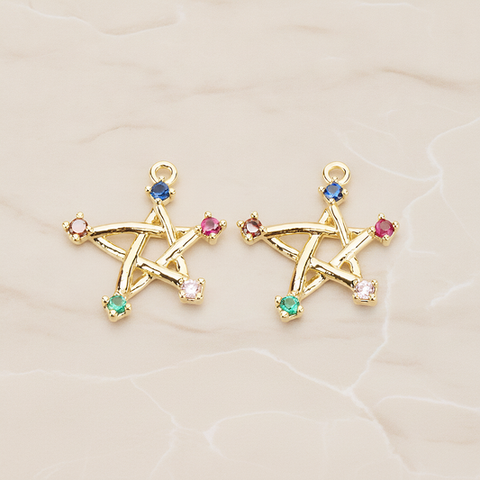 Chakra Colorful Cubic Unique Star Pendant, 2Pc on warm marble background (PD.1766)