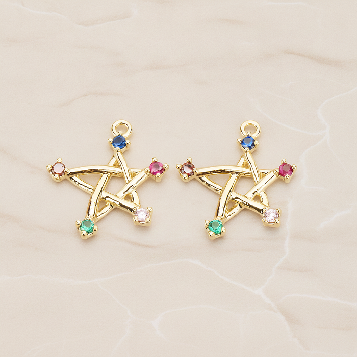 Chakra Colorful Cubic Unique Star Pendant, 2Pc on warm marble background (PD.1766)