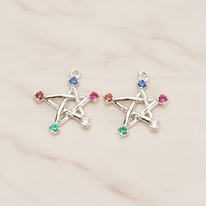 Chakra Colorful Cubic Unique Star Pendant, 2Pc on warm marble background (PD.1766)
