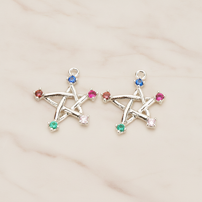 Chakra Colorful Cubic Unique Star Pendant, 2Pc on warm marble background (PD.1766)