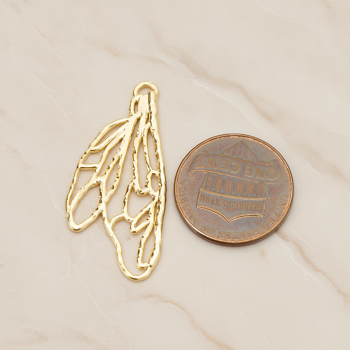 Insect Wing Shape Pendant, 2Pc on warm marble background (PD.1767)