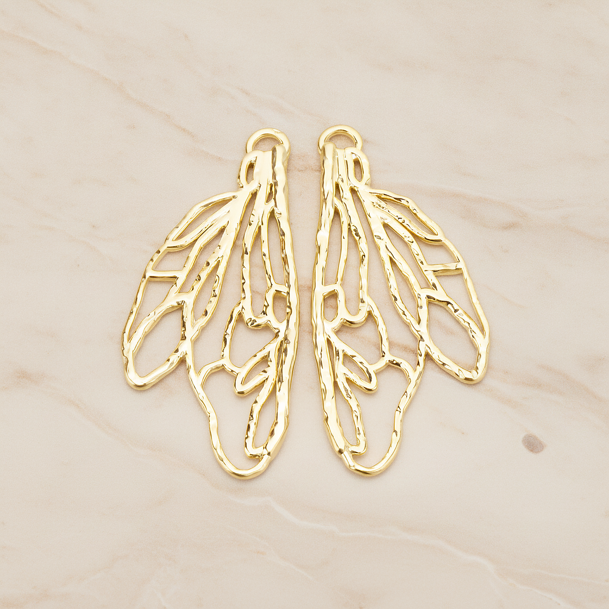 Insect Wing Shape Pendant, 2Pc on warm marble background (PD.1767)