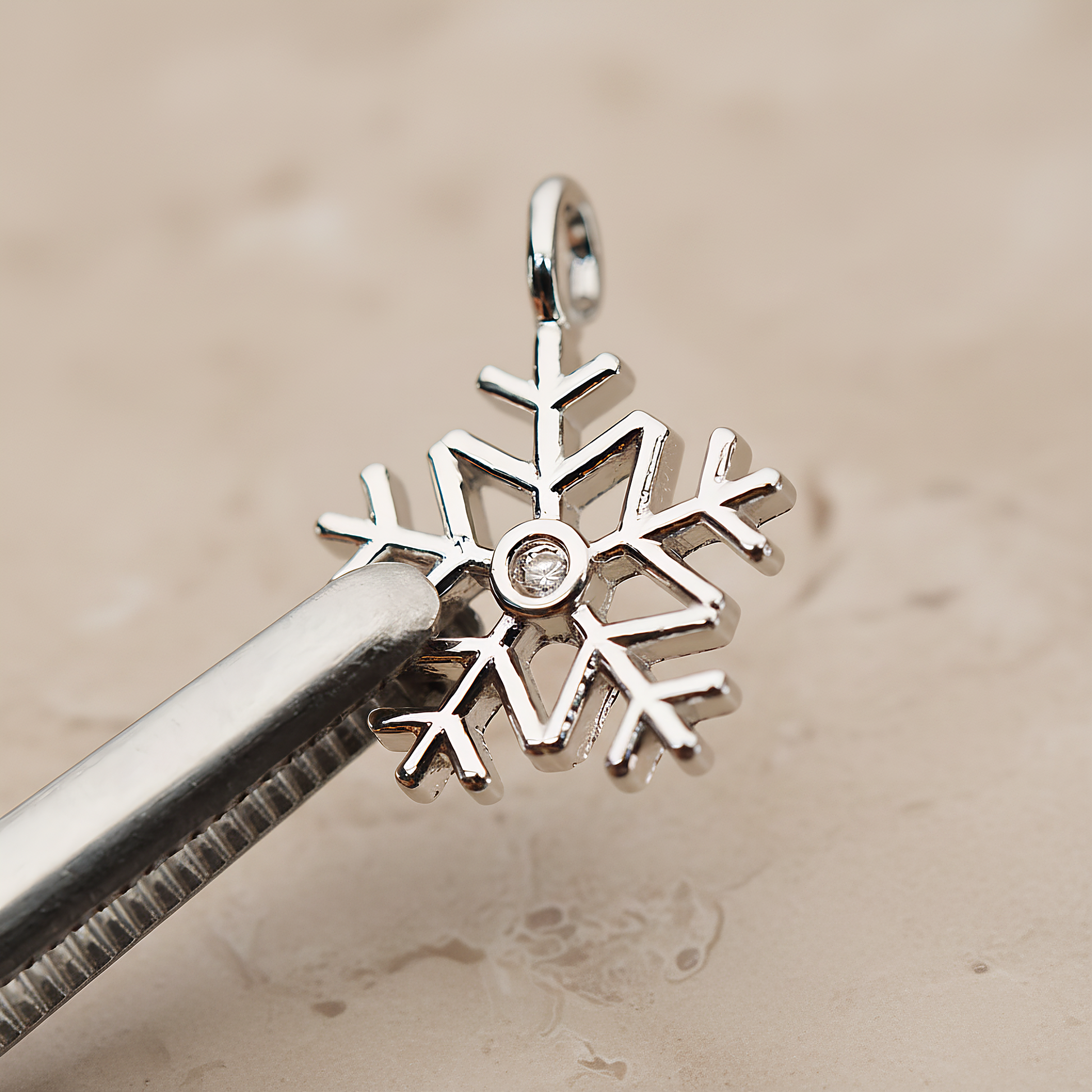 Winter Christmas Cubic Snowflake Layout Silhouette Small Pendant, 2 Pc on warm marble background (PD.1782-01)