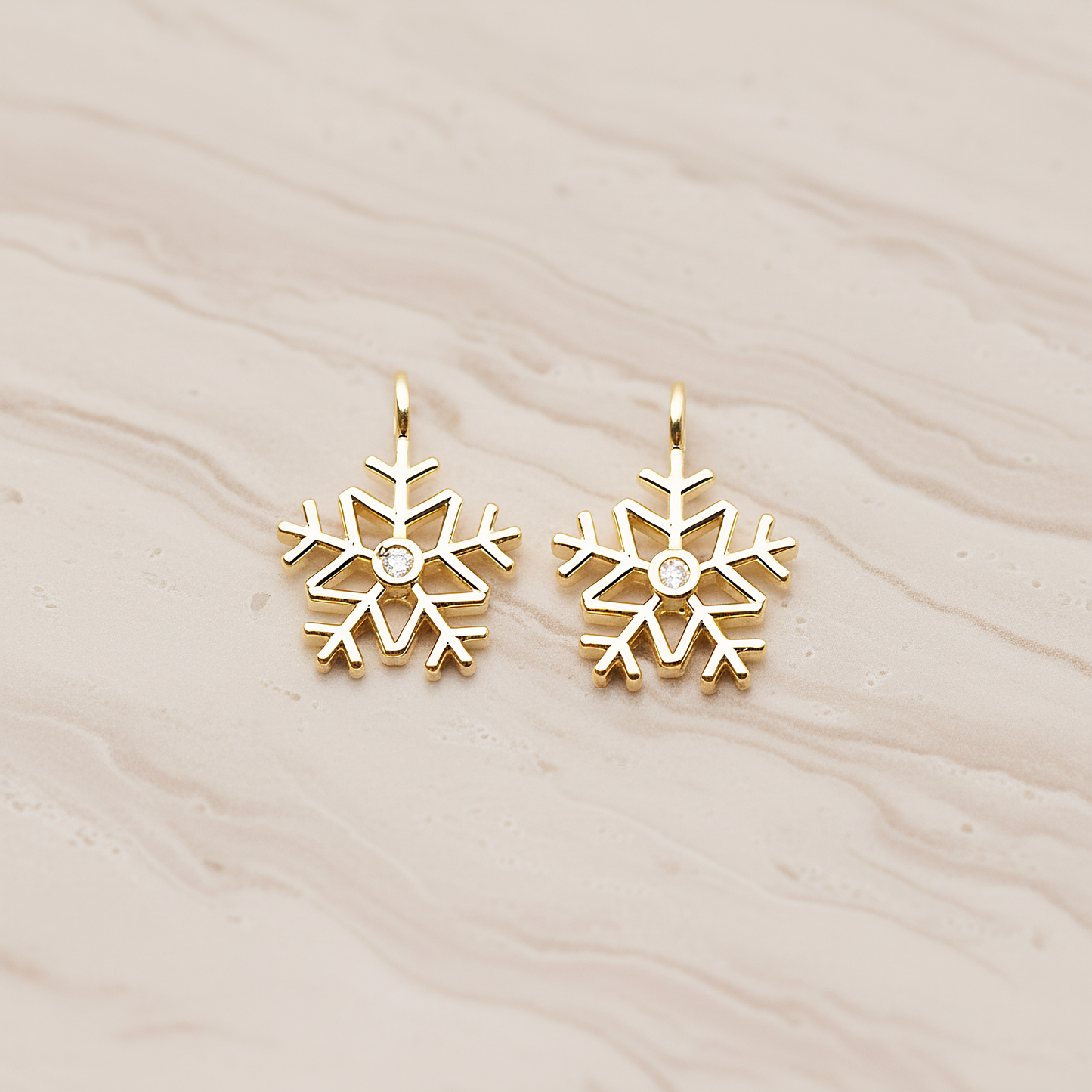 Winter Christmas Cubic Snowflake Layout Silhouette Small Pendant, 2 Pc on warm marble background (PD.1782-01)