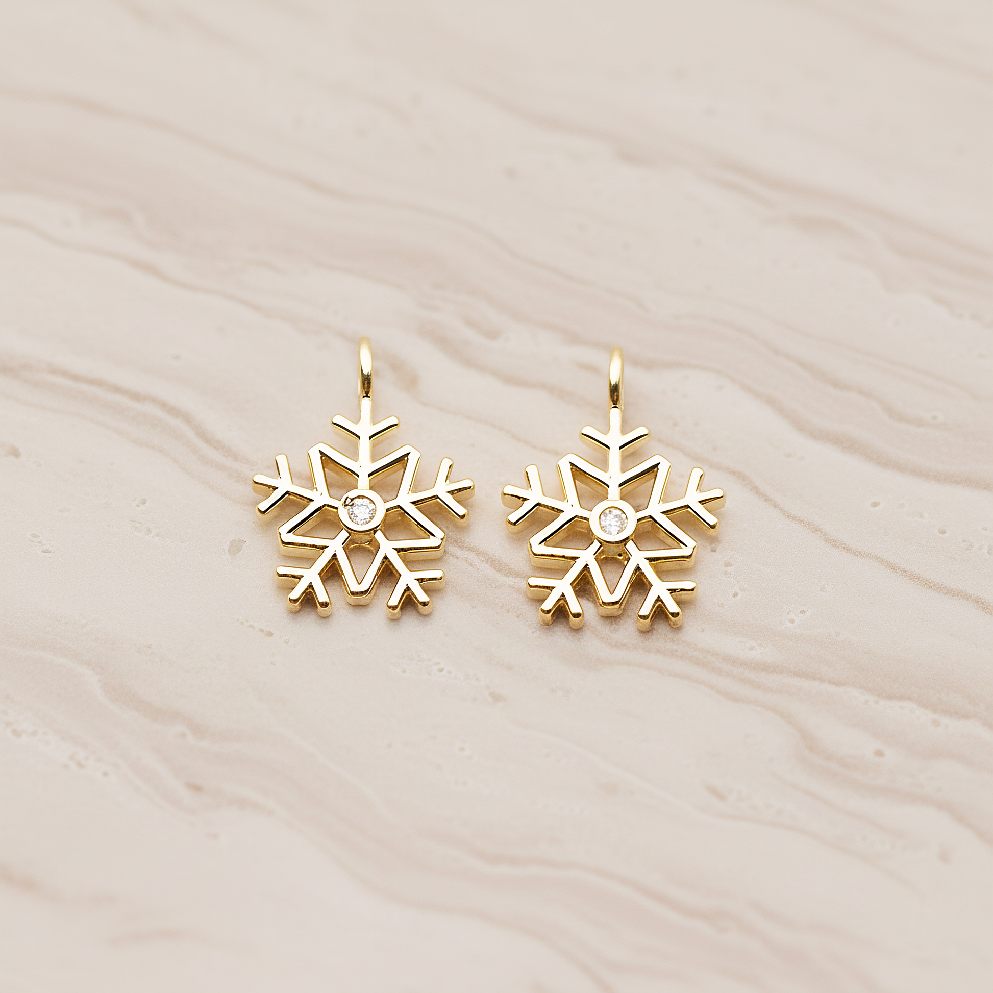 Winter Christmas Cubic Snowflake Layout Silhouette Small Pendant, 2 Pc on warm marble background (PD.1782-01)