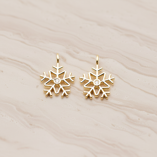 Winter Christmas Cubic Snowflake Layout Silhouette Small Pendant, 2 Pc on warm marble background (PD.1782-01)