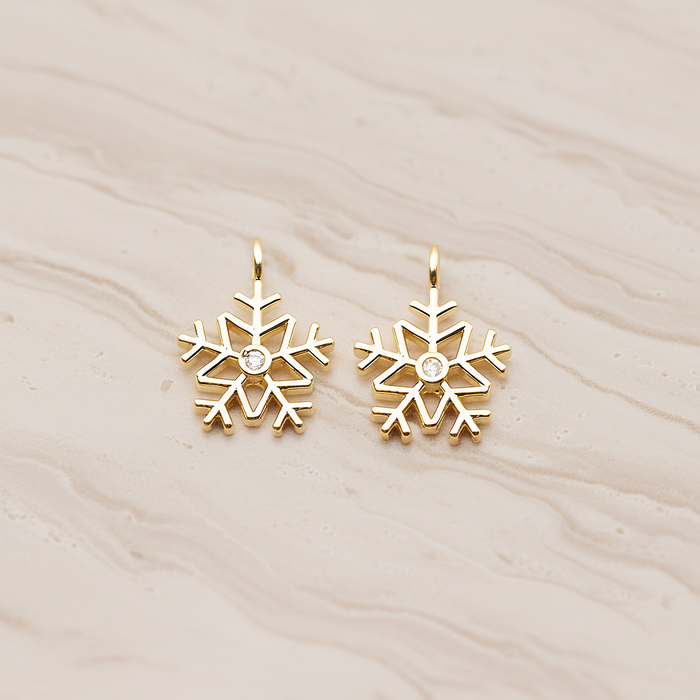 Winter Christmas Cubic Snowflake Layout Silhouette Small Pendant, 2 Pc on warm marble background (PD.1782-01)