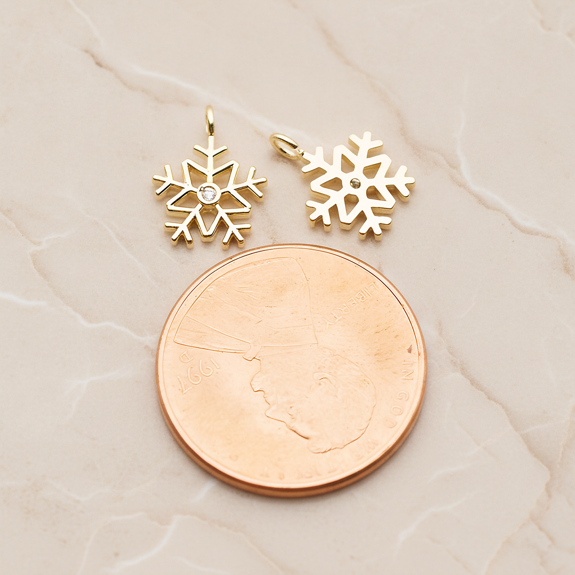 Winter Christmas Cubic Snowflake Layout Silhouette Small Pendant, 2 Pc on warm marble background (PD.1782-01)