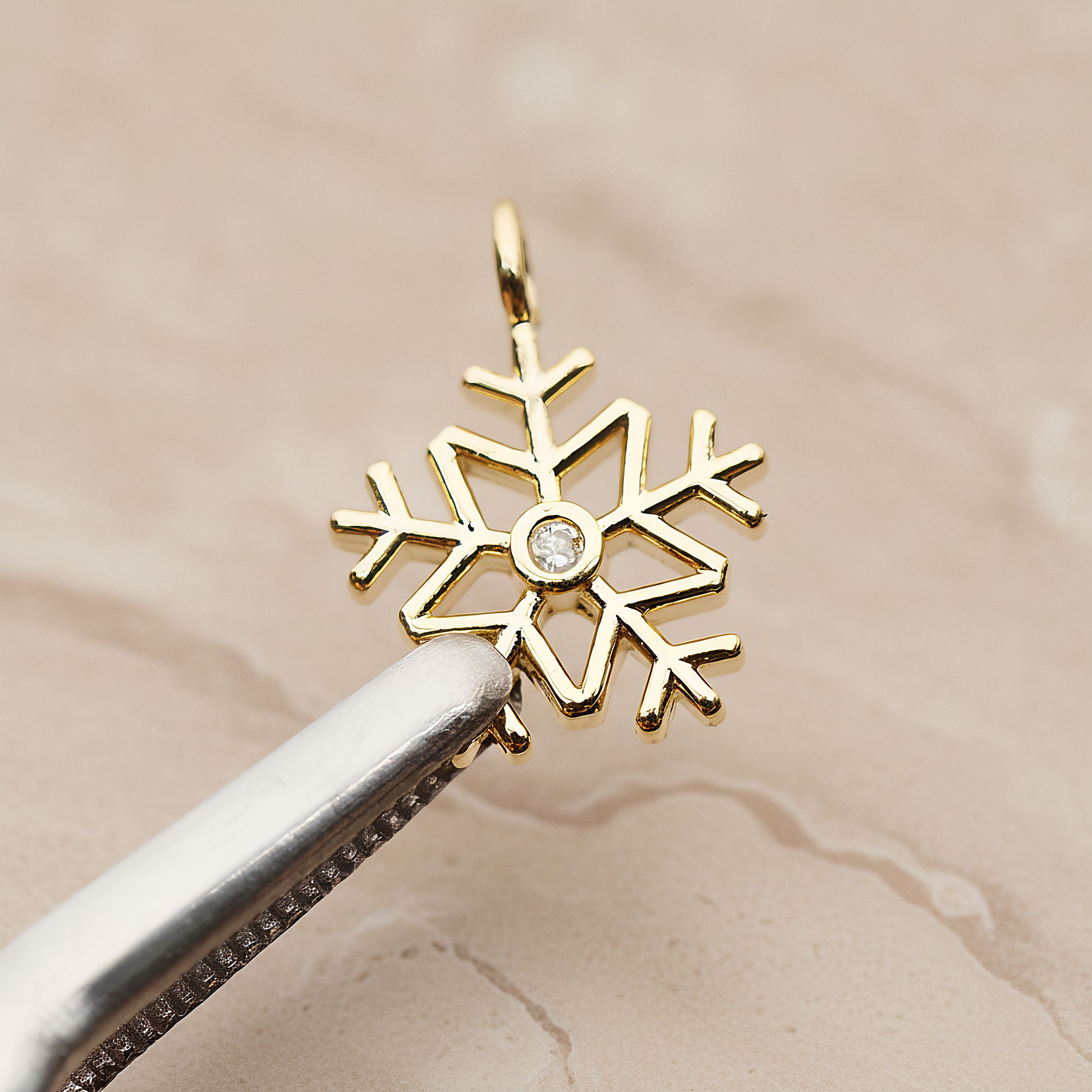 Winter Christmas Cubic Snowflake Layout Silhouette Small Pendant, 2 Pc on warm marble background (PD.1782-01)