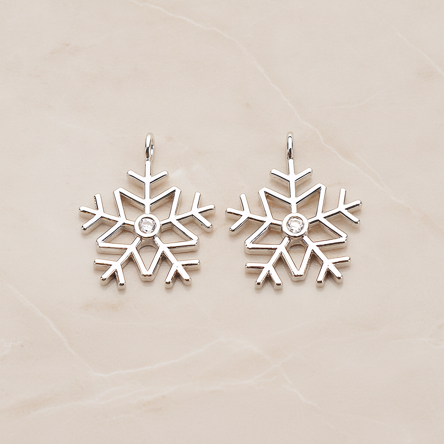 Winter Christmas Cubic Snowflake Layout Silhouette Large Pendant, 2 Pc on warm marble background (PD.1782-02)