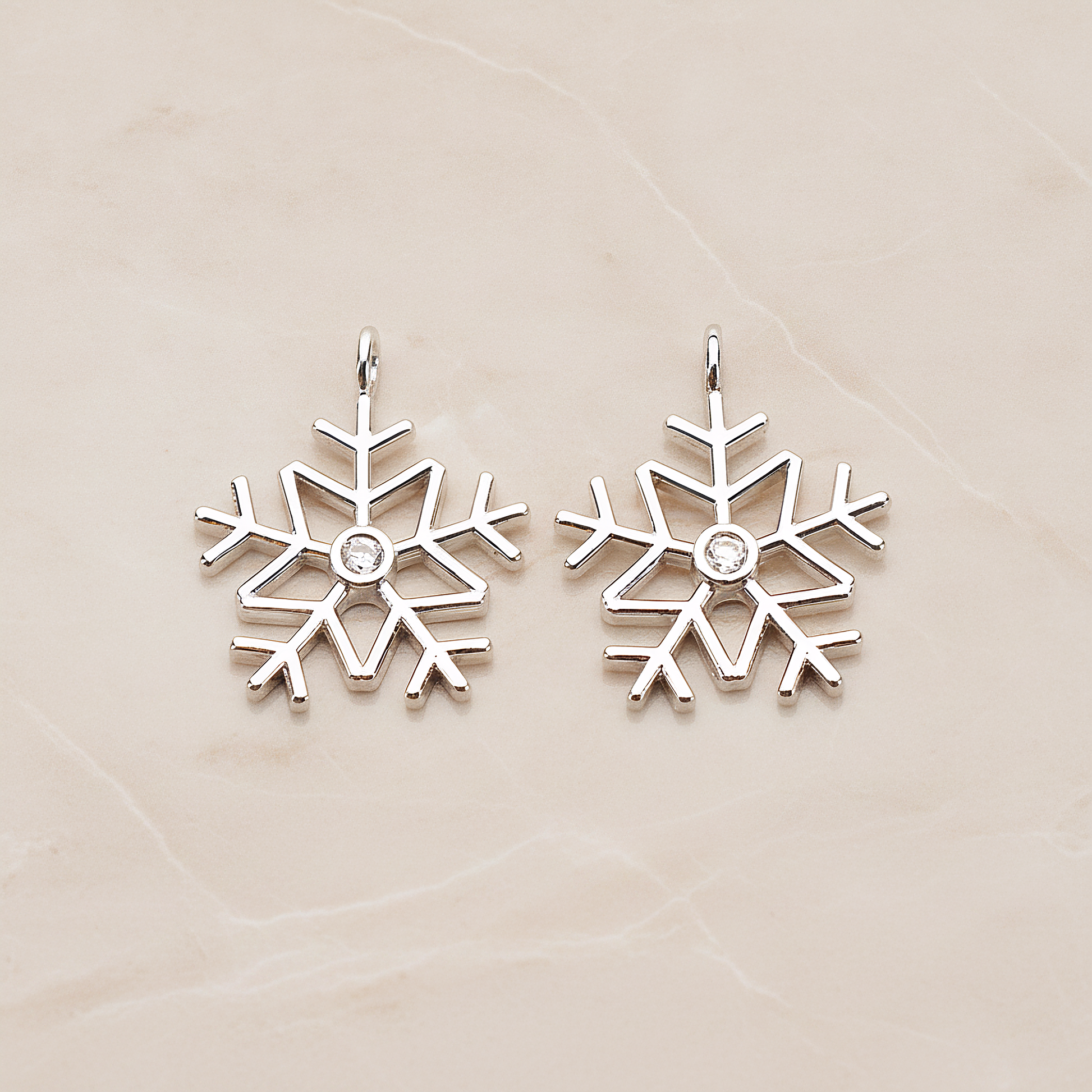 Winter Christmas Cubic Snowflake Layout Silhouette Large Pendant, 2 Pc on warm marble background (PD.1782-02)
