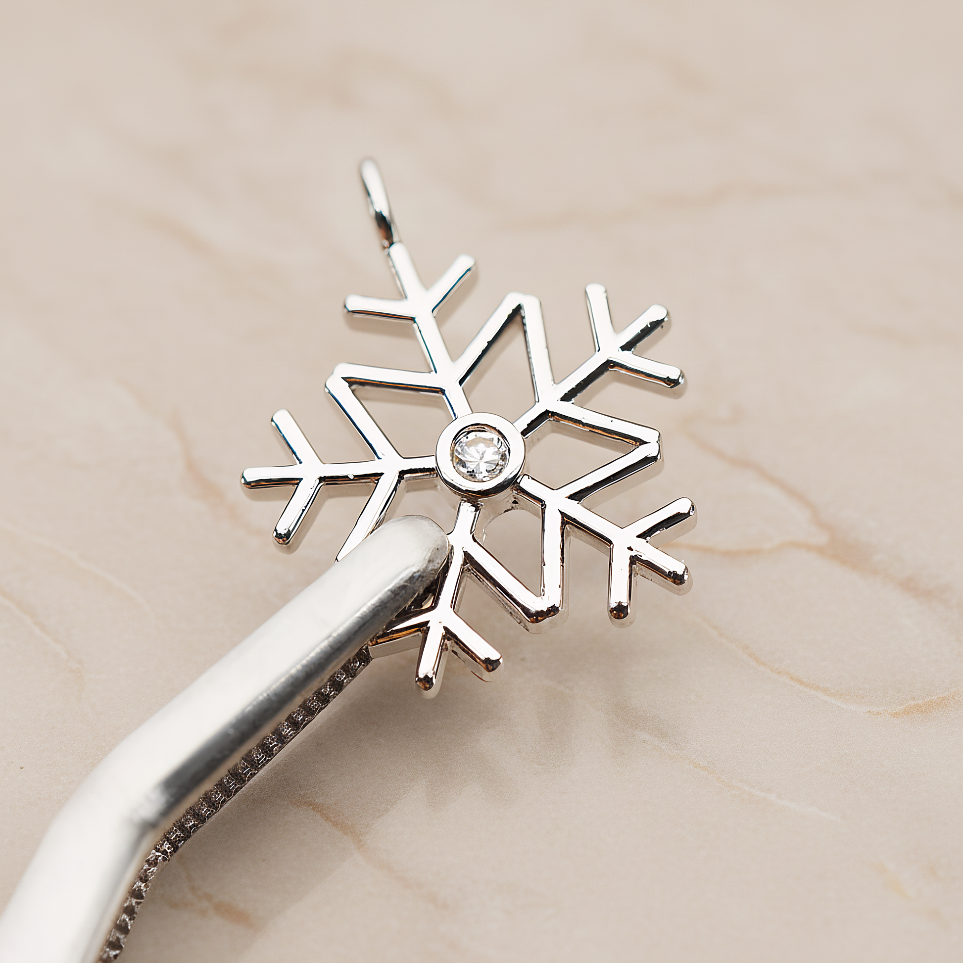 Winter Christmas Cubic Snowflake Layout Silhouette Large Pendant, 2 Pc on warm marble background (PD.1782-02)