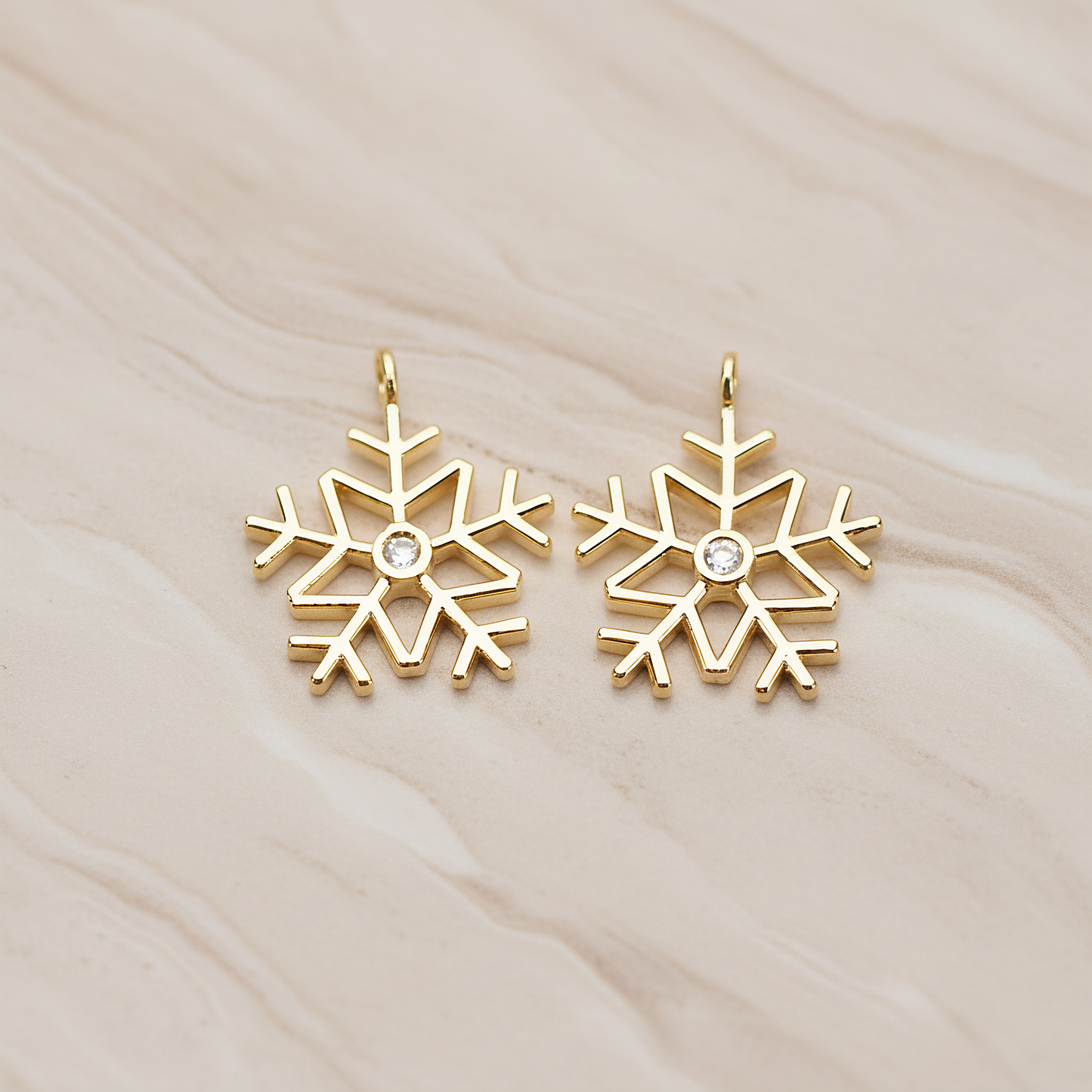 Winter Christmas Cubic Snowflake Layout Silhouette Large Pendant, 2 Pc on warm marble background (PD.1782-02)
