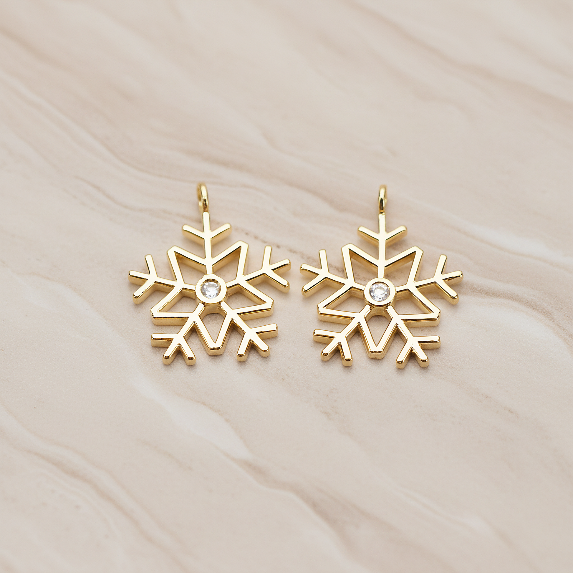 Winter Christmas Cubic Snowflake Layout Silhouette Large Pendant, 2 Pc on warm marble background (PD.1782-02)