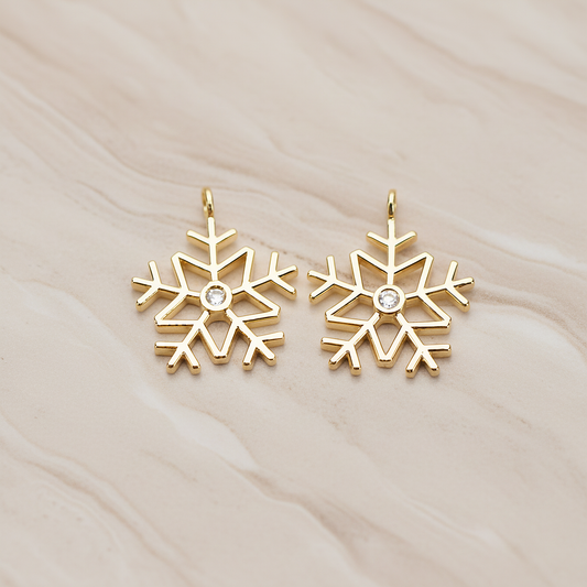 Winter Christmas Cubic Snowflake Layout Silhouette Large Pendant, 2 Pc on warm marble background (PD.1782-02)